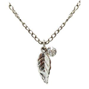 M STYLE LAB Silvertone Necklace With Clear Crystal And Leaf Charm